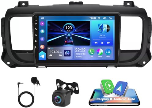 4G+64G CarPlay Android 14 Car Stereo for Peugeot Expert for Citroen Jumpy 3 2016-2023 9Inch w/Wireless Carplay Android Auto In-Dash Car Player Support FM/RDS Radio Mirror Link SWC Split Screen