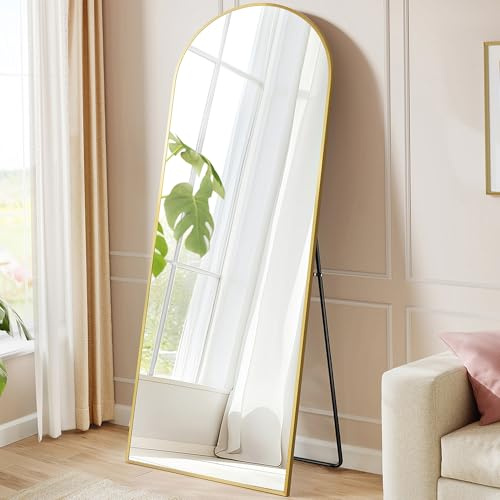 SONGMICS Ganzkörperspiegel, gewölbter Standspiegel, Hartglas, 165 x 60 cm | Rahmen aus Aluminiumlegierung, für Schlafzimmer, Wohnzimmer, Garderobe, Blassgold, AILEAS Kollektion LFM039AB01