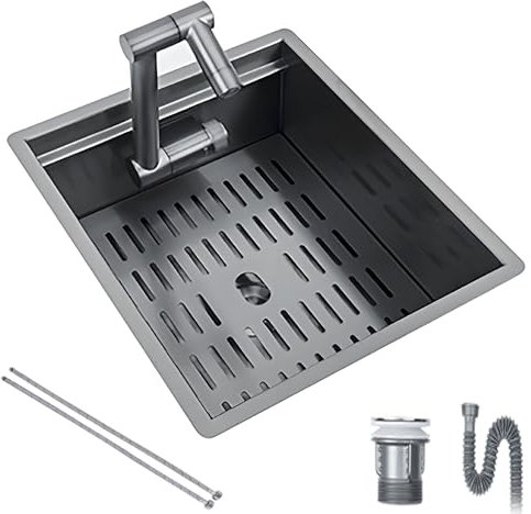 CHBMZ Edelstahl Waschbecken RV Camping Spüle, Arbeitsstation, Einbauspüle Handwaschbecken mit Klappbarem Wasserhahn, für Wohnmobilanhänger und Wohnwagen(Gray,30x36x16.5cm)