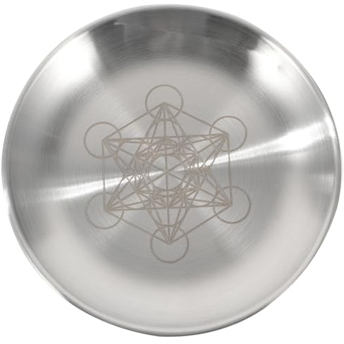 Mobestech Plateau d'Autel Rond en Acier Inoxydable Motif Pentagramme et Triple Lune, Plateau Décoratif et Porte-Bougies, Design Rituel pour Cérémonie