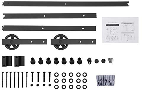 Schiebetür-Hardware für Scheunentore, Rollenschienen-Set, robustes, glattes und leises Schiebetürsystem für Schranktüren, Scheunentore, Schwarz, 2,44 m