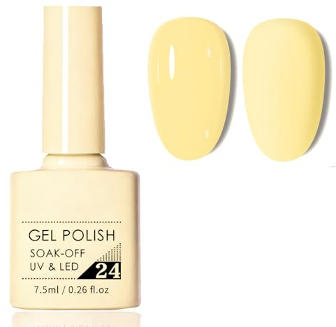 Yellow Nail Polish - High Pigment Nail Gel Polish - Quick Dry Bright Color Nail Varnish - Long Lasting Chip Resistant Soak Off UV LED Nail Lamp Gel Polish