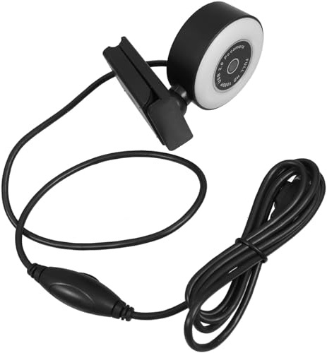 Hemobllo Caméra D’Ordinateur 1080p Microphone pour Diffusion en Direct, Design Compact, Éclairage USB Réglable, Vidéoconférence Et Jeux, Clipsable sur Pc, Couleur Noire