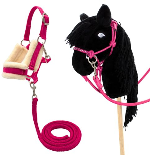 PFIFF 103129 Hobby Horse Halfter-Set „Little Lou“, Halfter mit Flauschiger Fellunterlage und Führstrick, Größenverstellbar, Blau