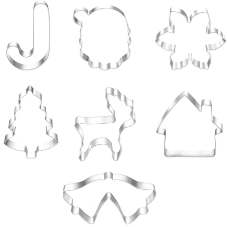 YUVKIN 7 Piezas Cortadores de Galletas Navideños de Acero Inoxidable Set de Moldes para Galletas (Duende, Cabeza de Alce) para Fondant y Pasteles