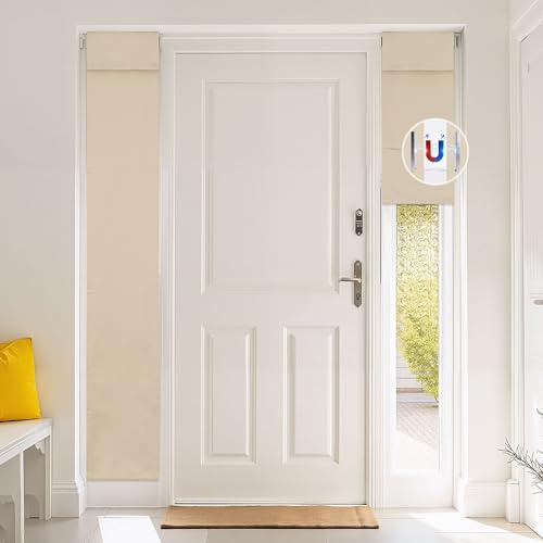 RYB HOME Sidelight Door Window Curtain with Adhesive Strip, Blackout Window Cover for Wardrobe/Side Door/RV Thermal Insulated & Full Privacy, No Drill Shade Roll up, W12 x L69, Beige, 1 Panel