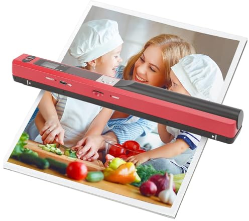 Cryfokt 900 DPI Multifunktional Scanner, Tragbarer Fotobscanner für A4 -Dokumente, Handheld -Scanner für Bild, Quittungen, Bücher, JPG PDF -Formatauswahl, Keine Software Erforderlich (Rot)