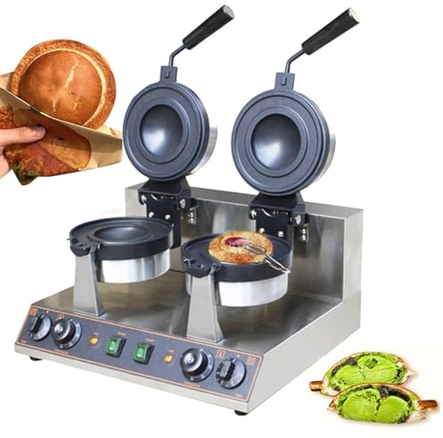 Commercial Hamburger Press Electric Grill Non-Stick Panini Machine with Adjustable Temperature 50-300℃ and Ice Cream Waffle Maker