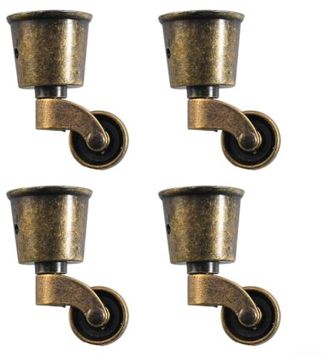 Zoegneer 4 ruedas de aleación de zinc para muebles, resistentes y antideslizantes, para patas de madera, mesa de café, escritorio, mesita de noche, tocador, bronce (A)