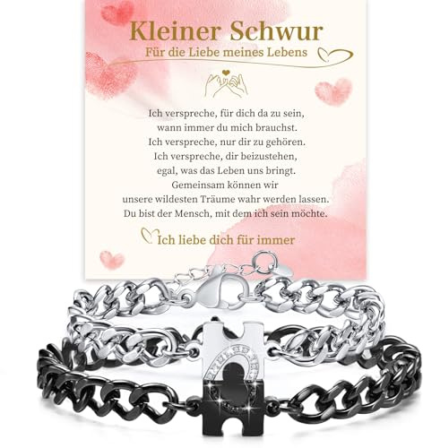 FLHEART Partner Armband Pärchen Geschenke für Paar - Edelstahl Verstellbar Puzzle Panzerkette Partnerarmbänder für Paare Sie Ihn, Liebesarmband Paar Armbänder Geschenke für Valentinstag Geburtstag