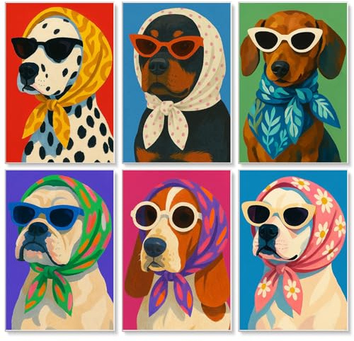 6 Pack Paint by Numbers for Adults, Funny Dog Painting Kit, 8 x 12 inch | DIY Acrylic Painting Craft for Beginners, Relaxing Stress Relief Craft, Dog Wall Decor, Pet Lover Gift Idea