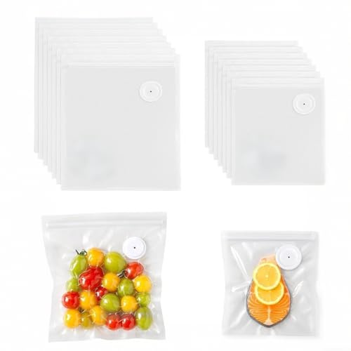 Bolsas de vacío para alimentos con válvula, 20/30 bolsas de vacío reutilizables con válvula de aire, bolsas de vacío para alimentos, para la preparación de comidas (Transparente (10S+10L))
