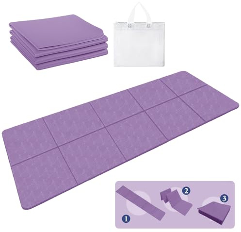 Tappetino Yoga, Tappetino Yoga Pieghevole, 183 x 61 x 0,4 cm Tappetino Yoga da Viaggio Antiscivolo, Tappetino Fitness Portatile con Borsa per il Trasporto per Viaggi e Sport (Viola)