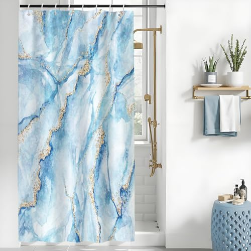 Uiiooazy Tenda Doccia Antimuffa 120x180cm Effetto Marmo Blu Cielo Sfumata | Tenda da Doccia Gradiente Blu Astratta Moderna Impermeabile Tessuto in Poliestere Lavabile per Vasca da Bagno con 8 Anelli