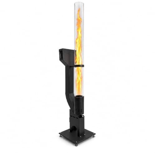 APANA Pelletfackel Flame 300 für Holzpellets Outdoor Feuerfackel | Gartenfackel hitzebeständige Glasröhre bis 450°C Stahl, schwarz pulverbeschichtet, Schaufel-Abdeckung für sauberes Befüllen
