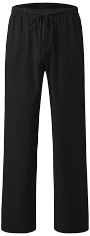 chickiddos Boys Linen Trousers - Elastic Waist Drawstring Straight Leg Trousers Slim Fit Casual Summer Holiday Beach Pants