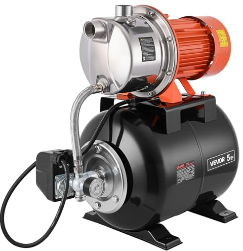 VEVOR Pompa per Pozzi Senza Filtro 1176 W, Pompa per Pozzi Poco Profondi con Serbatoio a Pressione 19 Litri Irrigazione da Giardino Prati Testa in Acciaio Inox Flusso max 6000 L/h, Prevalenza 57 m