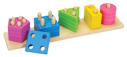 goki 58927 Farben- und Formensortierspiel aus Holz, 21 Teile (20 Formen, 1 Ständer), 34,8 × 7 × 7,1 cm – pädagogisches Steckspiel ab 2 Jahren