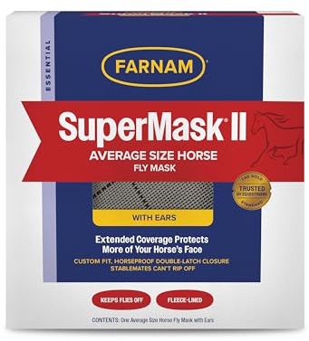 Farnam SuperMask II Horse Fly Mask with Ears, Average Size, Color May Vary