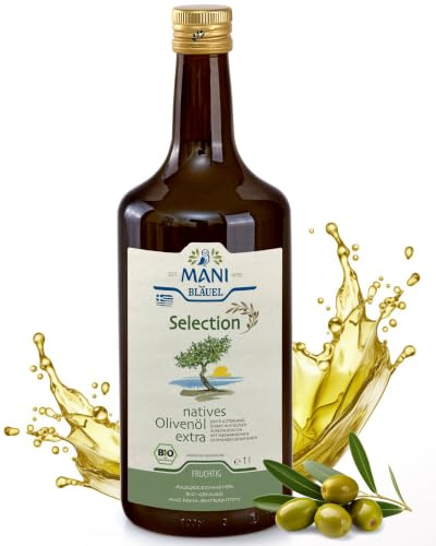 MANI Bio Olivenöl Nativ Extra 1L aus Koroneiki Oliven kaltextrahiert | Griechisches Premium Olivenöl, naturbelassen, fruchtig-mild im Geschmack, vegan und ideal für Salate, Dips & warme Küche