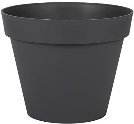 EDA - Pot de Fleur Rond Toscane Ø 30 cm - 10 L - Intérieur & Extérieur - Zone de rétention d'eau pour Limiter l'Arrosage - Plastique Recyclé - Ø 29,5 x H.24 cm - Gris Anthracite