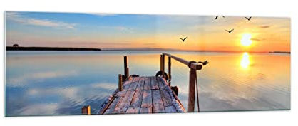 Quadro su Vetro 160x50cm Stampe da Parete in Vetro Lago natura ponte uccelli Grandi XXL Decorazione Murale Camera da Letto Cucina 1 pezzo Quadri Moderni Soggiorno Immagini Wall Art GAB160x50-2402