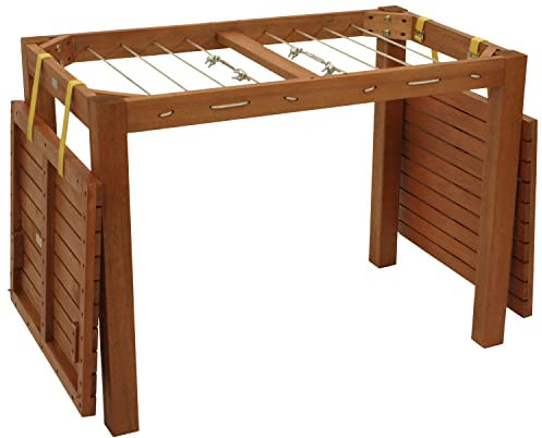 DEGAMO Funktions Gartentisch mit Wäscheständerfunktion, 100x60x75cm, Eukalyptus braun geölt, FSC®-Zertifiziert, Outdoor und Indoor