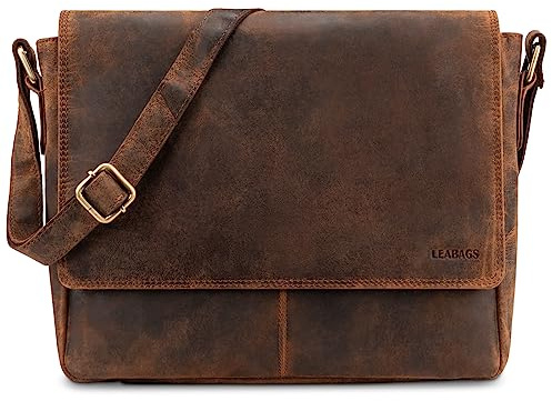 LEABAGS Leder Umhängetasche Herren & Damen I Echtleder Laptoptasche bis 14 Zoll I Messenger Bag mit Schultergurt I Schultertasche I Arbeitstasche I Tragetasche I Handtasche