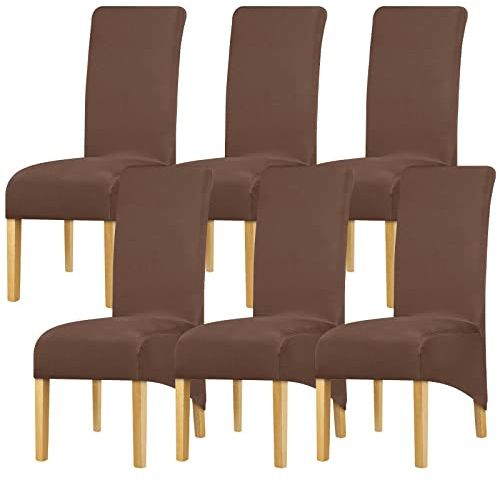 Leorate XL Chair Covers Stretch Spandex Thin Style Chair Covers High Back Chair Slipcover for Dining Room Kitchen Banquet Home Decor Dark Coffee 6 pieces