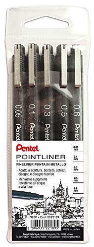 Pentel S20P Pointliner Fineliner schwarz 5 Stück 0,05-0,1-0,3-0,5-0,8 mm