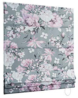 Premium RAFFROLLO FALTROLLO Blumen GRAU Weiss ROSA LILA Jalousie (120x175 cm)