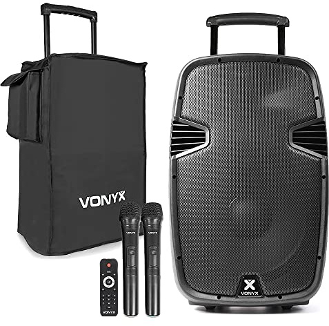 Vonyx SPJ-PA915 Portable PA Speaker System with Microphones, Bag, Battery Powered Wireless Sound for Events, Parties, Presentations
