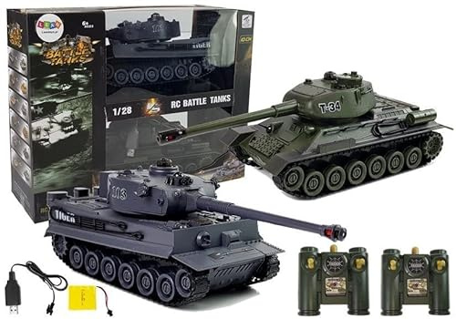 efaso 2 tanque teledirigido 1:28 Tiger Panzer & T-34 con sistema de combate por infrarrojos integrado, modelo RC de 2,4 GHz con función de disparo