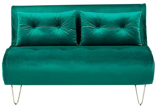 Beliani 2-Sitzer Sofa dunkelgrün Samtstoff mit Schlaffunktion und Zierkissen Vestfold