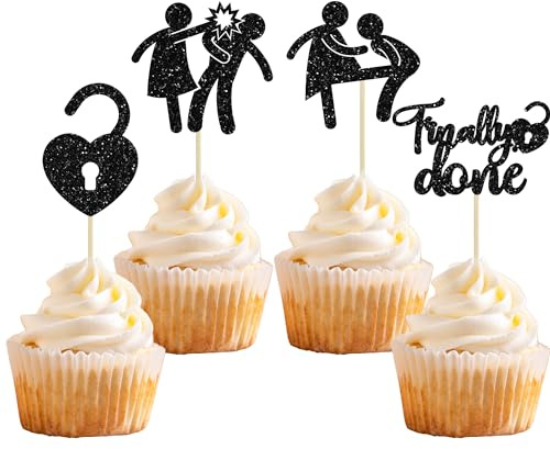 Gyufise Lot de 24 décorations de cupcakes noires à paillettes pour divorce « Boy Bye Finally Done » - Décoration de fête