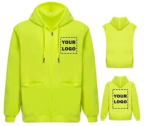 YOWESHOP High Visibility Safety Jacket Hoodie Sweatshirt with Removable Sleeve Hi Vis Workwear Unisex (Large, Neon Yellow)