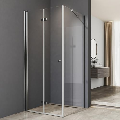 Duschkabine 90 x 90 x 185 cm Falttür 180º Falttürkabine mit Seitenwand 6mm ESG Glas Eckig Drehfalttür Dusche Duschwand Duschabtrennung