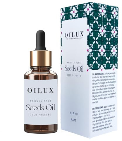 OILUX Kaktusfeigen-Kernöl Bio Kaltgepresst – 100% rein, natürlich - Prickly Pear Seed Oil – Feuchtigkeit für Gesicht, Körper, Haare, Bart, Nägel - Vegan & Cruelty Free Kosmetik