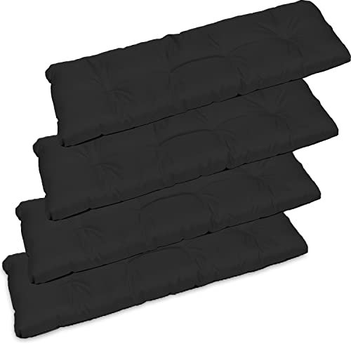 SuperKissen24. 4er Set Sitzkissen Bankkissen Bankauflage für Gartenbank - 120x38 cm - Outdoor und Indoor - Schwarz