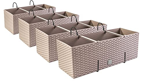 4 x blomlåda, blomkruka rottingutseende med hållare, planteringskruka, balkonglåda, planteringslådor, mocka