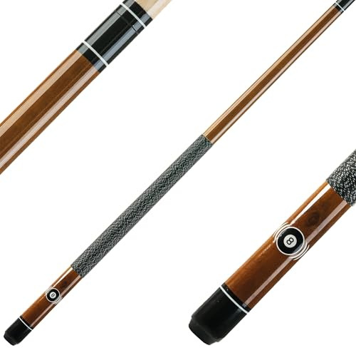 Winsport Billard Queue Eight-Ball 13 mm Profi-Klebleder, honigbraun gebeizt mit schönem 8-Ball Motiv, Ahornholz Pool Cue mit Nylon-Griffband, 147 cm, 2-TLG.