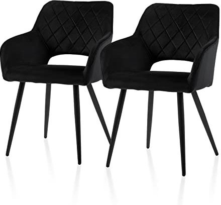 TUKAILAI Esszimmerstühle 2er Set aus Samt, Küchenstuhl Polsterstuhl mit Offener Rückenlehne,Armlehnen,Gepolstertem Sitz, Metallbeinen, Schwarz Stühle für Wohnzimmer,Esszimmer,Küche