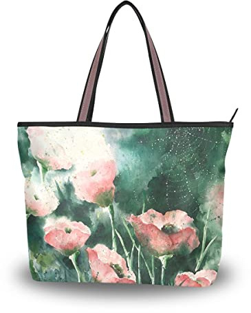 Grand sac à main zippé pour femme Motif hortensia, multicolore 5, Large