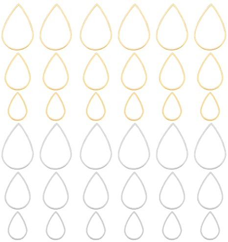 UNICRAFTALE 36 Stück 2 Farben Tropfen Verbindungsringe Edelstahl Offene Einfassungen Verbindungsringe Perlen Creolen Die Hohle Charms Für Baumelnde Perlen Hoop Schmuckherstellung, 15~25 mm