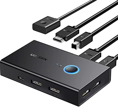 UGREEN KVM HDMI Switch 4K 60Hz 2 in 1 out 2 PC Condivisione 1 Schermo e 4 porte USB 2.0 per Tastiera Mouse Stampante Chiavetta HDD Switcher con Controllo Desktop e Cavo