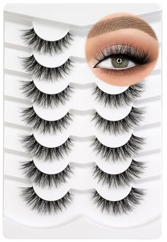 3D Ciglia finte Look Naturale Occhio di gatto Wispy Ciglia finte Breve Croce Morbide Riutilizzabili Clear BandLashes 7 Pairs Happy Heartbeat (No.212)