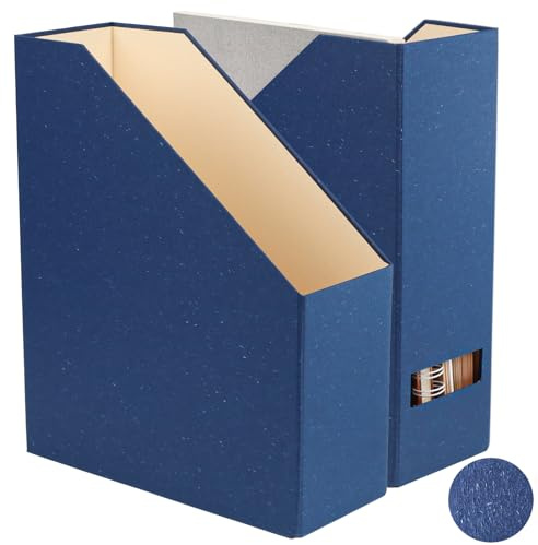 LifeSto Zeitschriftenhalter – Aktenhalter und Schreibtisch-Organizer, Papp-Buch-Organizer und Aufbewahrungsbox für Dokumente, Zuhause und Büro (klassisches Blau, 2er-Pack)