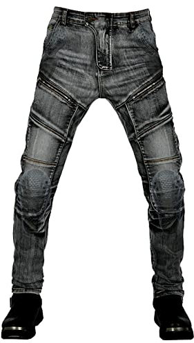 QIYUANT Herren Motorradhose Motorrad Jeans Reiten Schutzhose Denim Stretch Reißfester Vintage Casual Jeanshose mit Abnehmbar Verbesserter Rüstung Knie-Hüftpolster (Schwarz, XS)