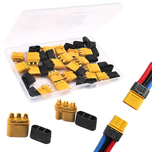 RUNCCI-YUN 10 Paires MR30 Gaine Connecteur Connecteur pour Batterie RC Lipo et Plus (10pcs MR30 Connecteur Mâle + 10pcs MR30Connecteur Femelle)