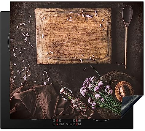 KitchenYeah© Induction Hob Protector Mat Cooker Top Protectors Cover | 20.2x22.9 / 58.3x51.3 cm - Ceramic Covers Electric Hobs Vinyl Cutting Board - Spices - Spoon - Kitchen - Rustic